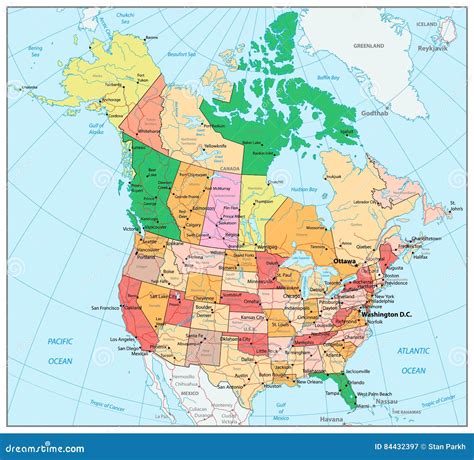 map of united states and canada with cities